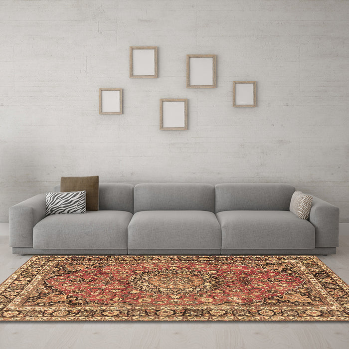 Machine Washable Persian Brown Traditional Rug in a Living Room,, wshtr3961brn