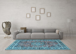 Machine Washable Persian Light Blue Traditional Rug in a Living Room, wshtr3961lblu