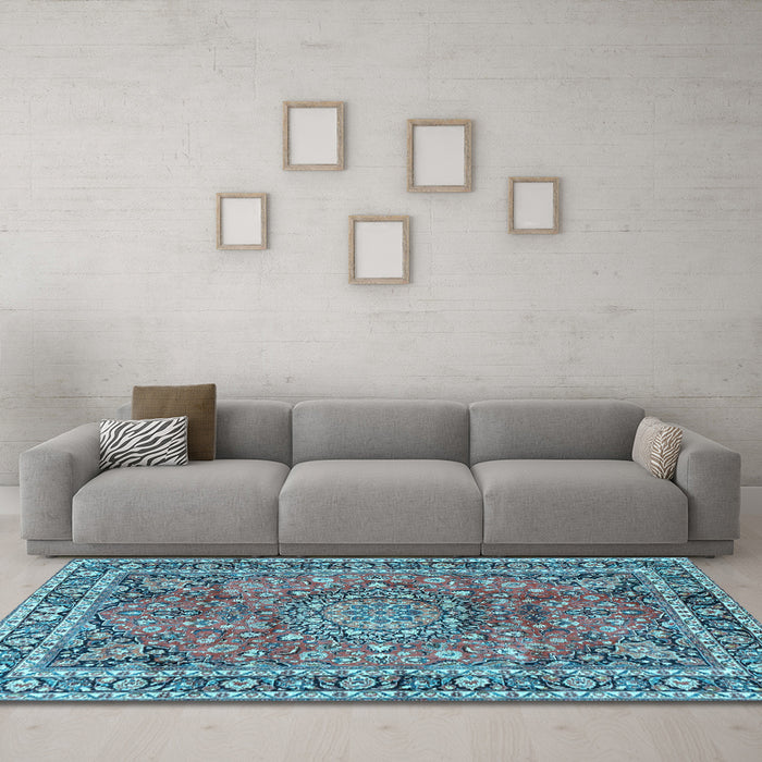 Machine Washable Persian Light Blue Traditional Rug in a Living Room, wshtr3961lblu