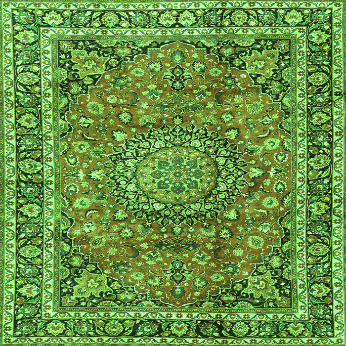 Round Machine Washable Persian Green Traditional Area Rugs, wshtr3961grn