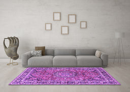 Machine Washable Persian Purple Traditional Area Rugs in a Living Room, wshtr3961pur
