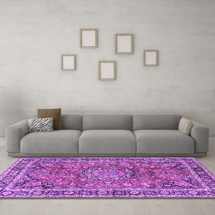 Machine Washable Persian Purple Traditional Area Rugs in a Living Room, wshtr3961pur