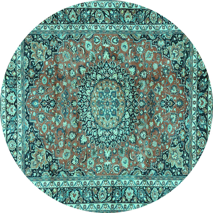 Round Persian Turquoise Traditional Rug, tr3961turq