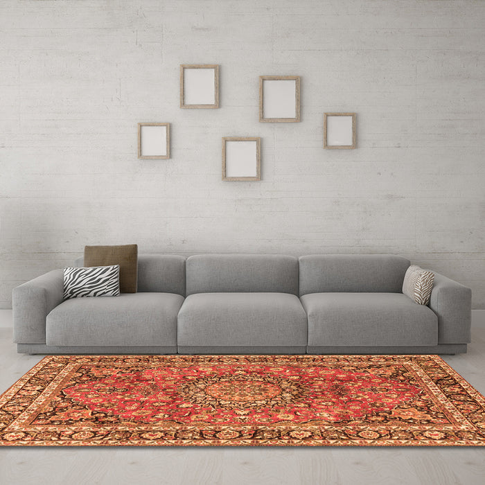 Machine Washable Persian Orange Traditional Area Rugs in a Living Room, wshtr3961org