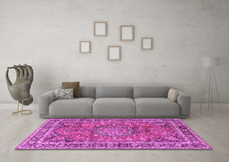 Machine Washable Persian Pink Traditional Rug in a Living Room, wshtr3961pnk