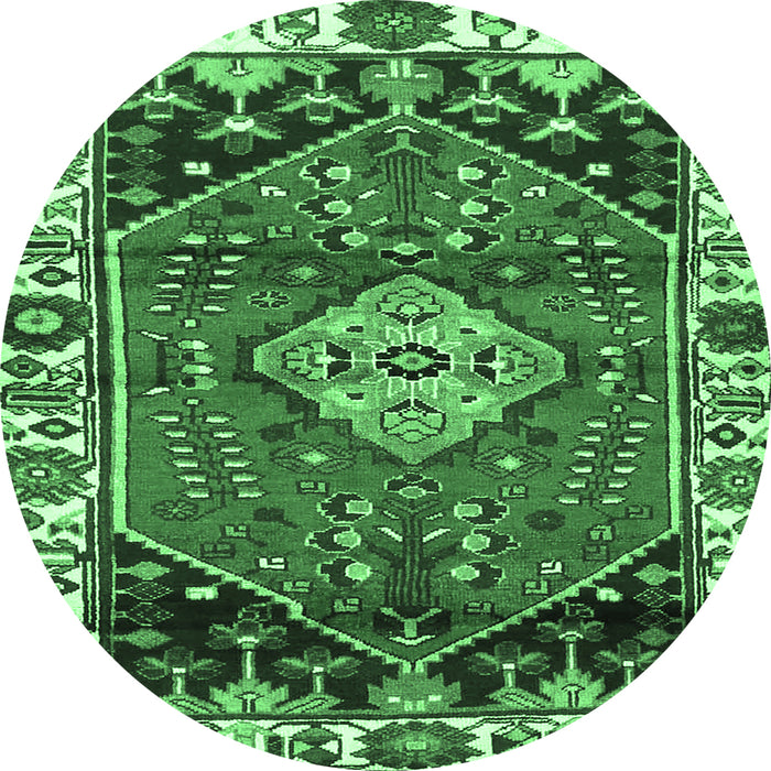 Round Persian Emerald Green Traditional Rug, tr3962emgrn