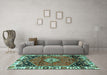 Machine Washable Persian Turquoise Traditional Area Rugs in a Living Room,, wshtr3962turq