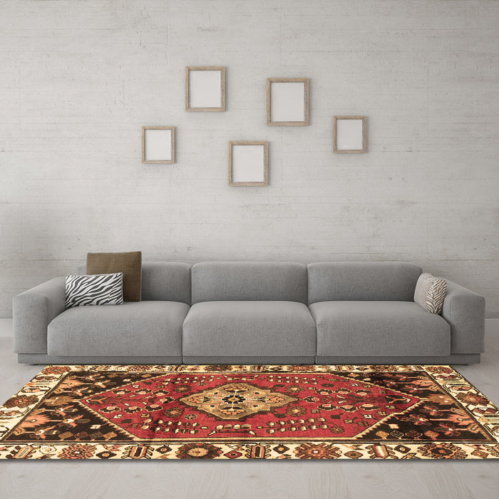 Machine Washable Persian Brown Traditional Rug in a Living Room,, wshtr3962brn