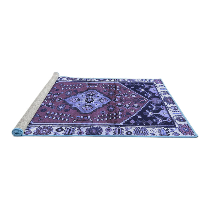 Sideview of Machine Washable Persian Blue Traditional Rug, wshtr3962blu