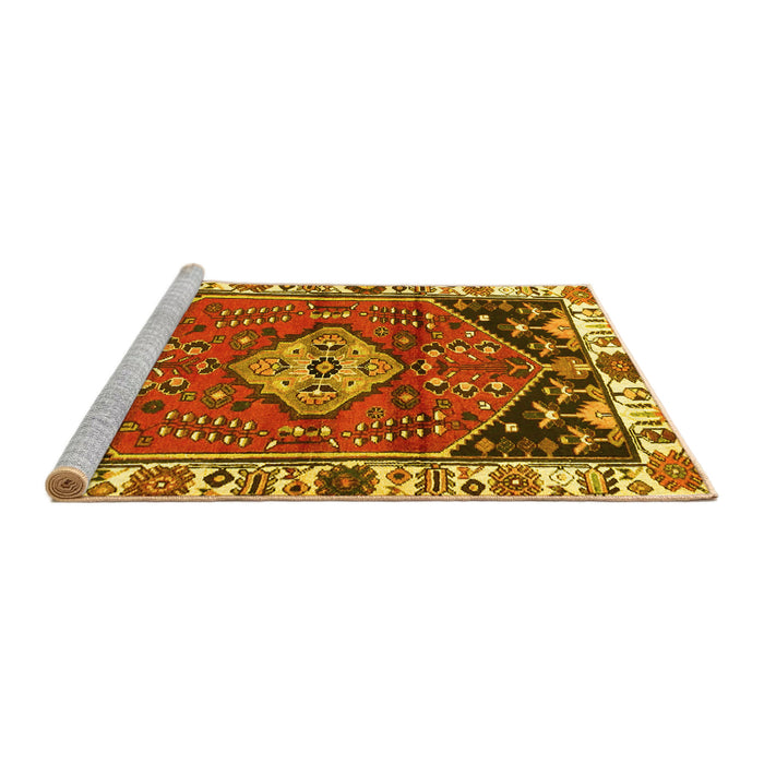 Sideview of Machine Washable Persian Yellow Traditional Rug, wshtr3962yw