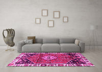 Machine Washable Persian Pink Traditional Rug, wshtr3962pnk