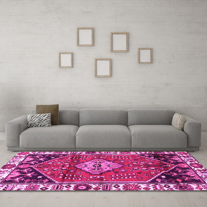 Machine Washable Persian Pink Traditional Rug in a Living Room, wshtr3962pnk