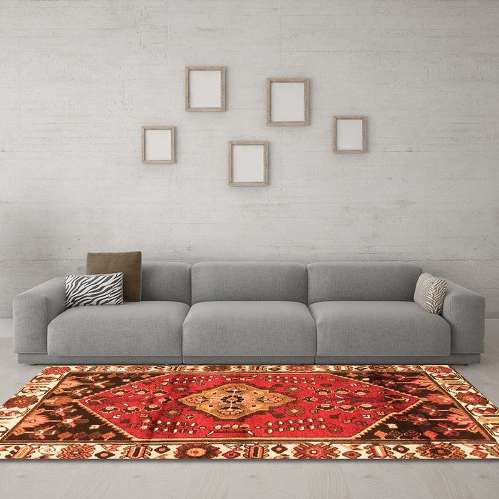 Machine Washable Persian Orange Traditional Area Rugs in a Living Room, wshtr3962org
