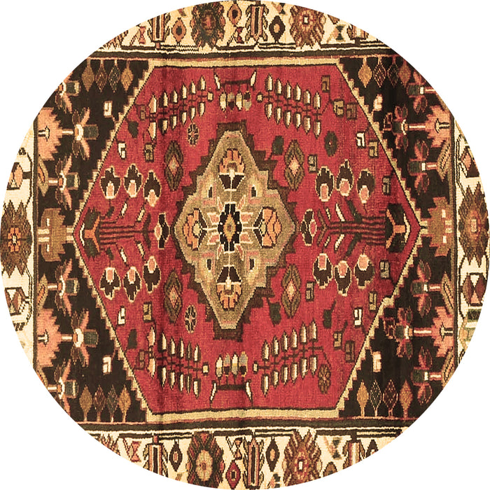 Round Persian Brown Traditional Rug, tr3962brn