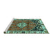 Sideview of Machine Washable Persian Turquoise Traditional Area Rugs, wshtr3962turq