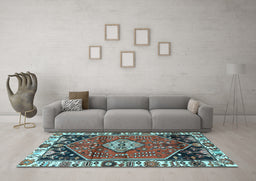 Machine Washable Persian Light Blue Traditional Rug in a Living Room, wshtr3962lblu