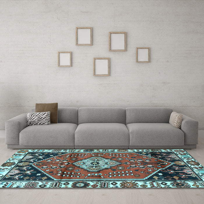 Machine Washable Persian Light Blue Traditional Rug in a Living Room, wshtr3962lblu