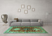 Machine Washable Persian Turquoise Traditional Area Rugs in a Living Room,, wshtr3963turq