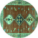 Round Persian Turquoise Traditional Rug, tr3963turq