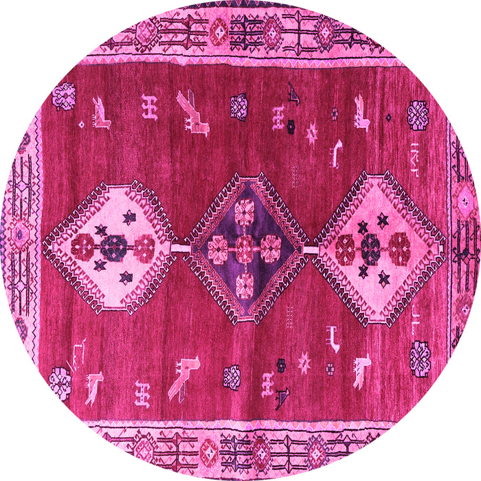Round Machine Washable Persian Pink Traditional Rug, wshtr3963pnk
