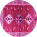 Round Machine Washable Persian Pink Traditional Rug, wshtr3963pnk