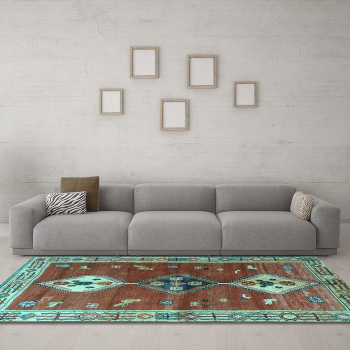 Machine Washable Persian Light Blue Traditional Rug in a Living Room, wshtr3963lblu