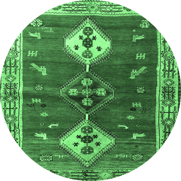 Round Persian Emerald Green Traditional Rug, tr3963emgrn