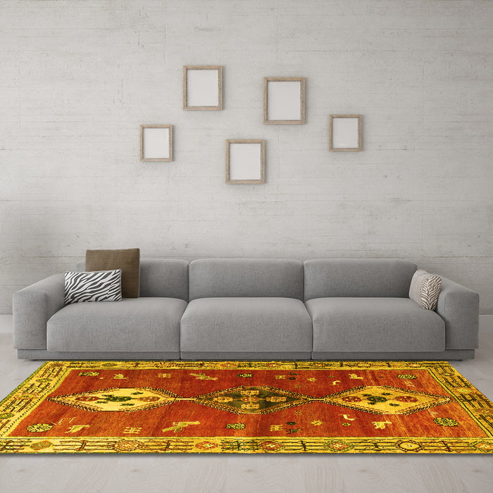 Machine Washable Persian Yellow Traditional Rug in a Living Room, wshtr3963yw