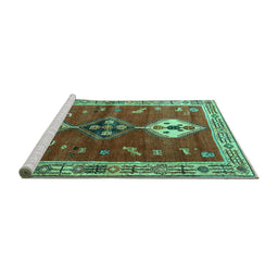 Sideview of Machine Washable Persian Turquoise Traditional Area Rugs, wshtr3963turq