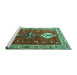 Sideview of Machine Washable Persian Turquoise Traditional Area Rugs, wshtr3963turq