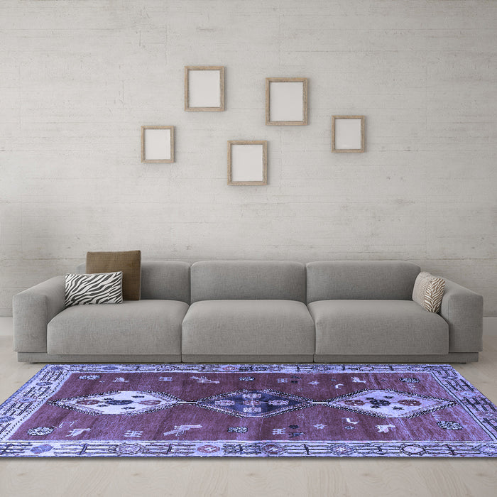 Machine Washable Persian Blue Traditional Rug in a Living Room, wshtr3963blu