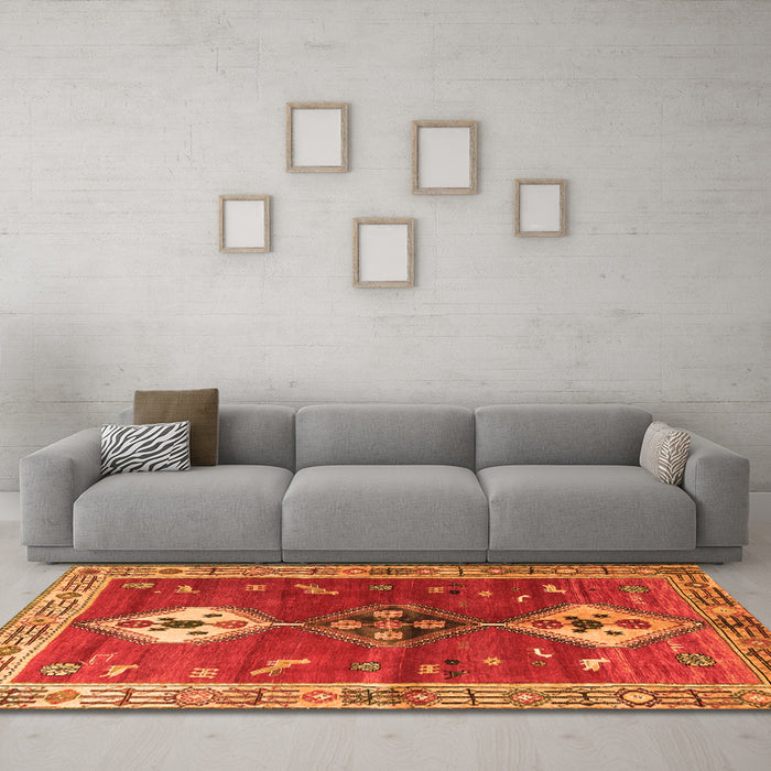 Machine Washable Persian Orange Traditional Area Rugs in a Living Room, wshtr3963org