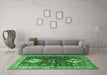 Machine Washable Persian Emerald Green Traditional Area Rugs in a Living Room,, wshtr3963emgrn