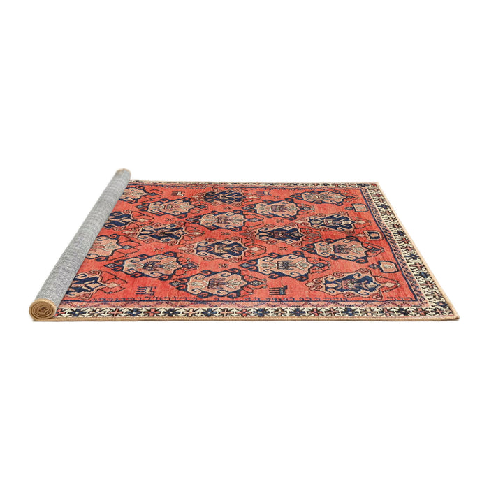 Sideview of Machine Washable Traditional Brown Red Rug, wshtr3964