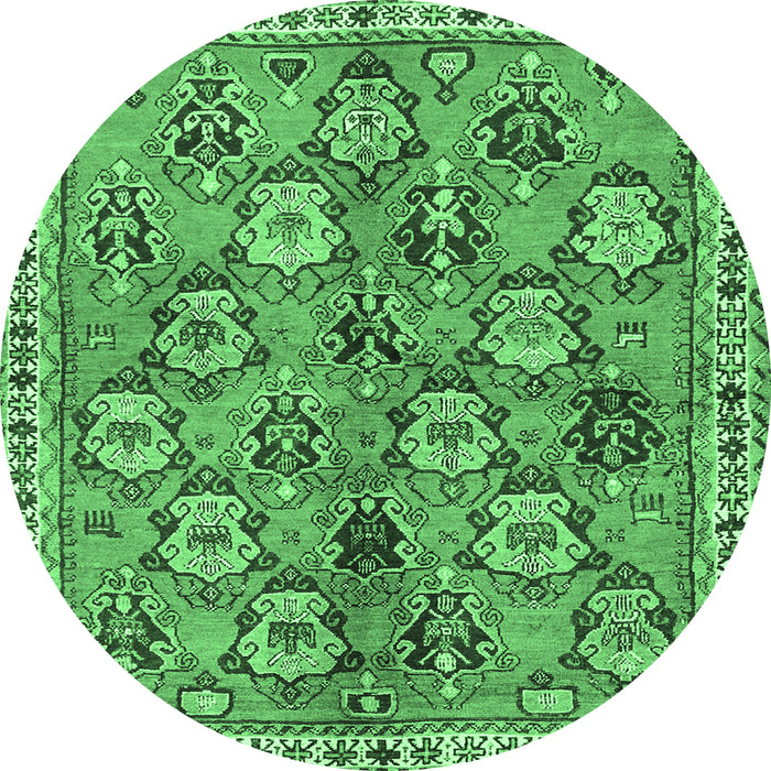 Round Persian Emerald Green Traditional Rug, tr3964emgrn