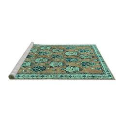 Sideview of Machine Washable Persian Turquoise Traditional Area Rugs, wshtr3964turq