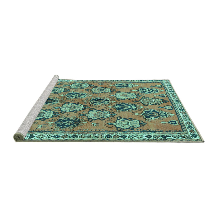 Sideview of Machine Washable Persian Turquoise Traditional Area Rugs, wshtr3964turq