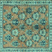 Square Machine Washable Persian Turquoise Traditional Area Rugs, wshtr3964turq