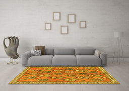 Machine Washable Persian Yellow Traditional Rug in a Living Room, wshtr3964yw