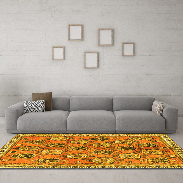 Machine Washable Persian Yellow Traditional Rug in a Living Room, wshtr3964yw