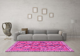 Machine Washable Persian Pink Traditional Rug in a Living Room, wshtr3964pnk