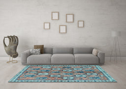 Machine Washable Persian Light Blue Traditional Rug in a Living Room, wshtr3964lblu