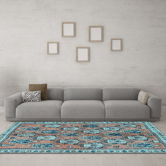 Machine Washable Persian Light Blue Traditional Rug in a Living Room, wshtr3964lblu