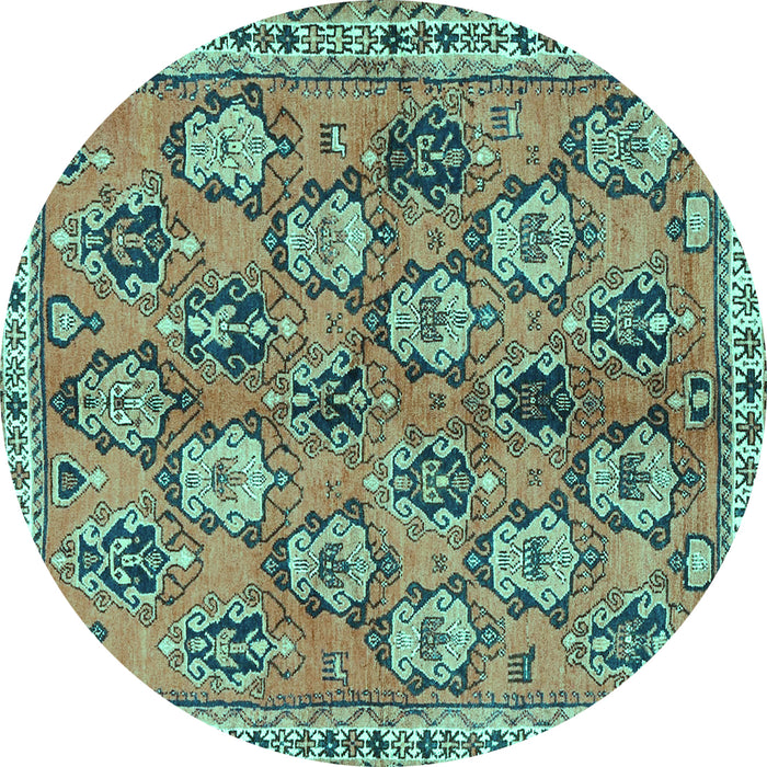 Round Persian Turquoise Traditional Rug, tr3964turq