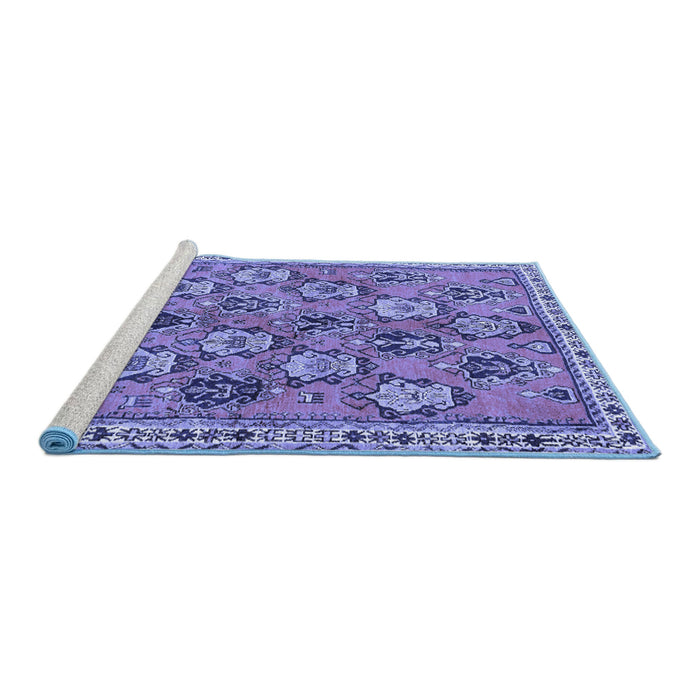 Sideview of Machine Washable Persian Blue Traditional Rug, wshtr3964blu