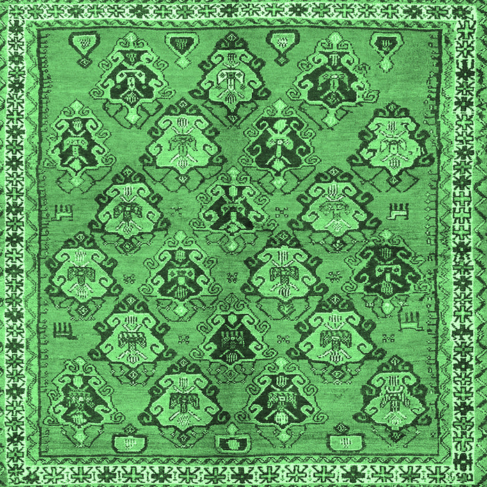 Square Machine Washable Persian Emerald Green Traditional Area Rugs, wshtr3964emgrn