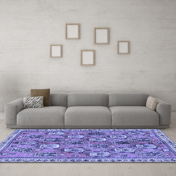 Machine Washable Persian Blue Traditional Rug in a Living Room, wshtr3964blu
