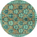 Round Machine Washable Persian Turquoise Traditional Area Rugs, wshtr3964turq