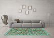 Machine Washable Persian Turquoise Traditional Area Rugs in a Living Room,, wshtr3964turq