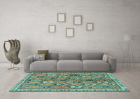 Machine Washable Persian Turquoise Traditional Rug, wshtr3964turq